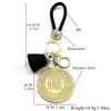 Arabischer Muslimischer Allah Koran Runde Medaille Schlüsselanhänger für Damen Herren Edelstahl Goldfarbe Islamischer Quasten Schlüsselring Amulett Schmuck
