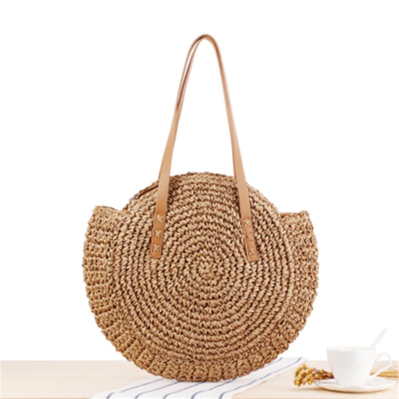 Sommer Outdoor Runde Stroh geflochtene gewebte Strand Reise Sling Bag