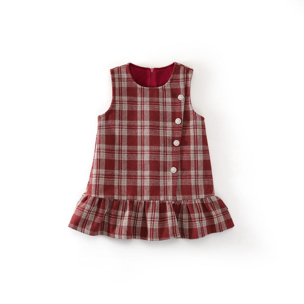 Autumn and Winter Girls Red Plaid Dress Baby Girl Western Style fashionable Plaid Vest Dress