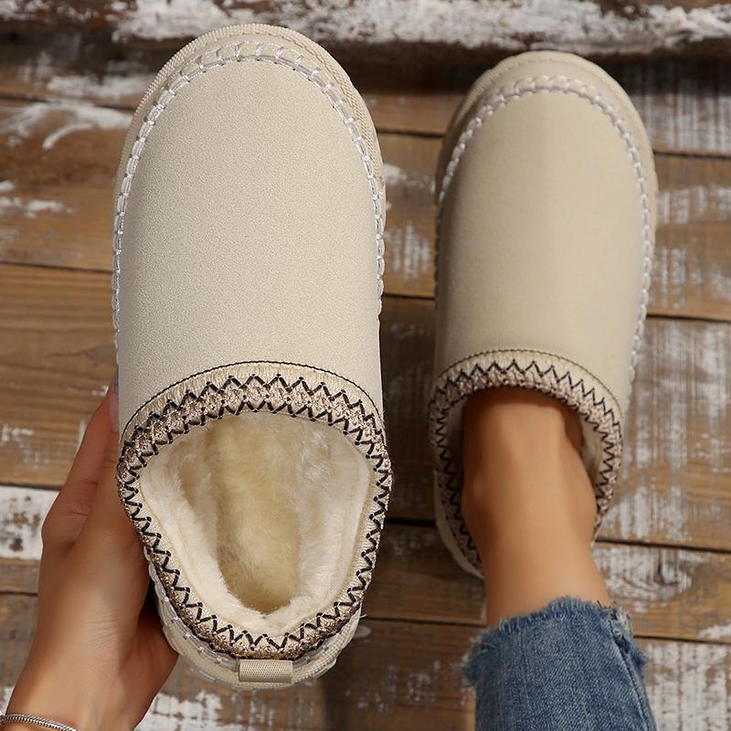 Fashion Chunky Platform Fluffy Slippers for Women Thick Bottom Non Slip Sports Plush Slippers Woman Winter Fashion Striped Cotton Shoes