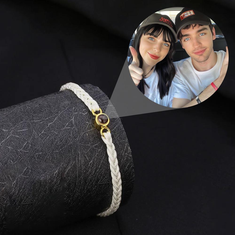 Custom Color Picture Projection Bracelet Copper Pendant Hand Woven Rope 2025 New Girlfriend Mom Romantic Christmas Gifts