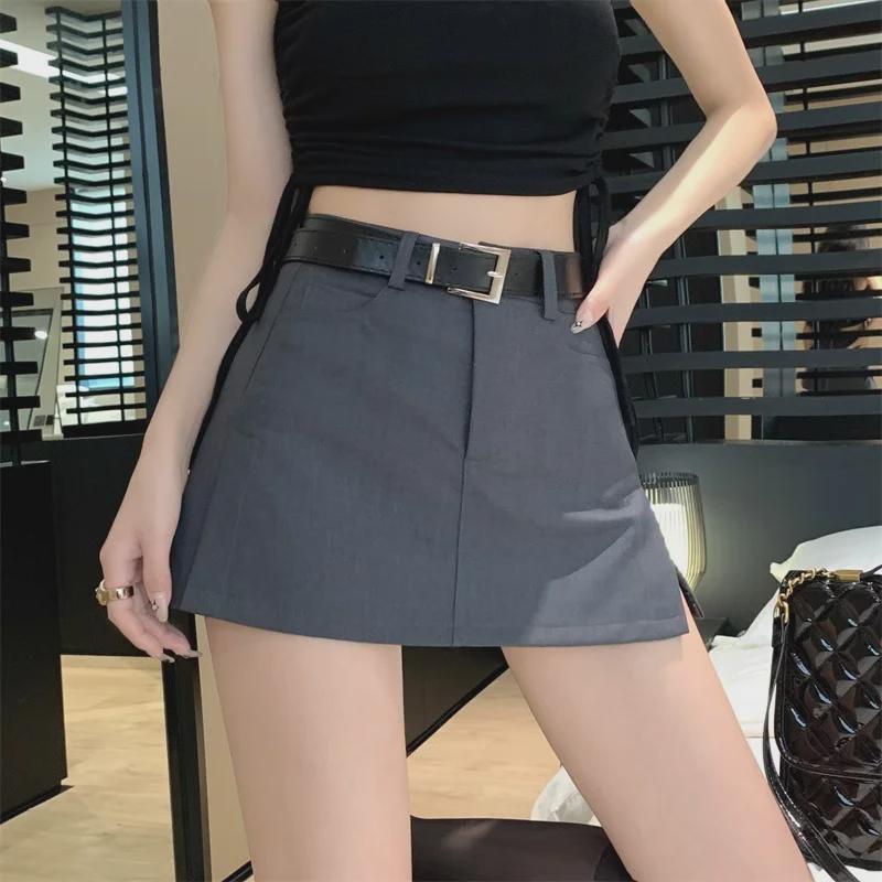 Spring 2024 Women's High-Waist Gray A-Line Skirt - Slim Fit, College Style