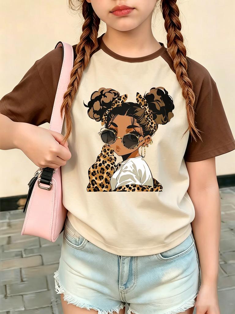 Streetwear Hiip Hop Girl Design T Shirts Short Sleeve Graphic Kids Children's Cat T-shirt Casual Top Tee Summer Spring Clothes
