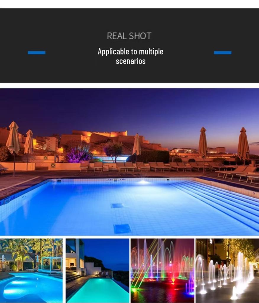 Wireless RGB Waterproof IP68 Wall-Mounted LED Pool Light with Colorful Remote Control.
