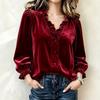 Women's V-Neck Ruffle Trim Long Sleeve Blouse Button Down Top for Business Casual Work