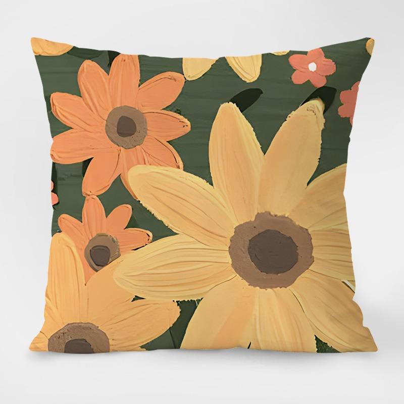 Simple Pastoral Flower Print Decorative Pillowcase Bedroom Living Room Square Cushion Pillowcase