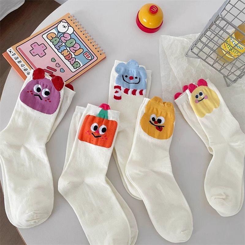 Cute Women s Mid-Calf Socks - Trendy Cartoon Spring & Autumn Style, Japanese & Korean-Inspired Collection Large Cubic Box Eye Mid-Calf оранжевый