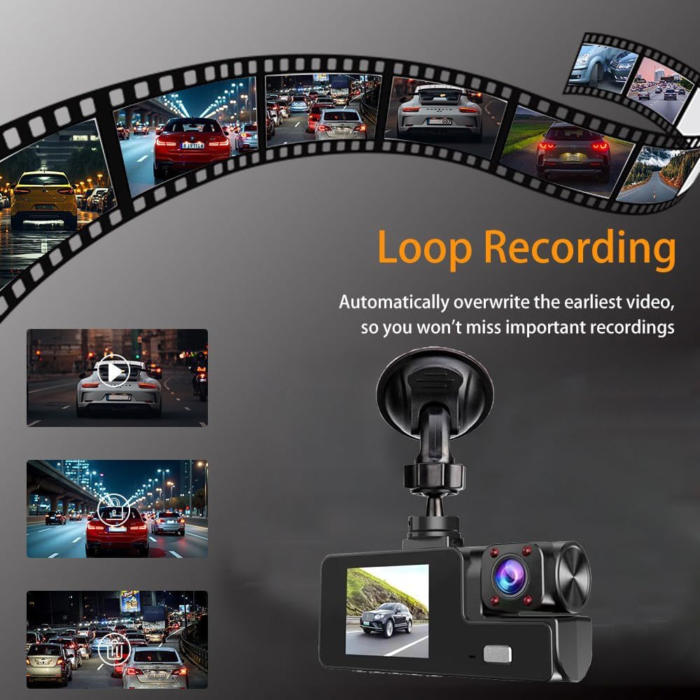 1080P Dual Dash Camera for Car Front and Inside Dashcam Car Security Video Recorder,170°Wide Angle Vehicle Cam,WDR,G-Sensor,2’’ IPS Screen,Loop
