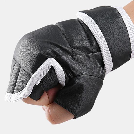 1 Pair Half-Finger Boxing Gloves Breathable Adjustable Fighting Punching Shock Absorbing Hand Wrist Protection Faux Leather Sparring Kickboxing Gloves
