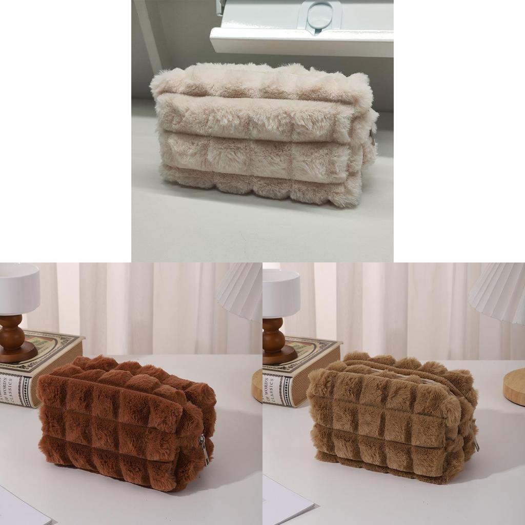 Plush Student Pencil Case With Embroidery For School Supplies Storage