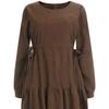 Shop   Women S Round Neck waiSt Tie Corduroy Ruffle Suede Long dreSS Egg Wdr 200