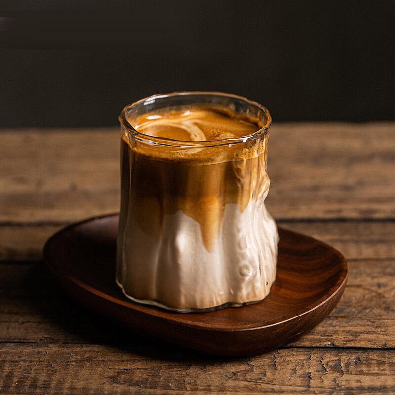 Borosilicate Glass Heat-Resistant Cup: Iced Americano & Milk Coffee with Bark Pattern