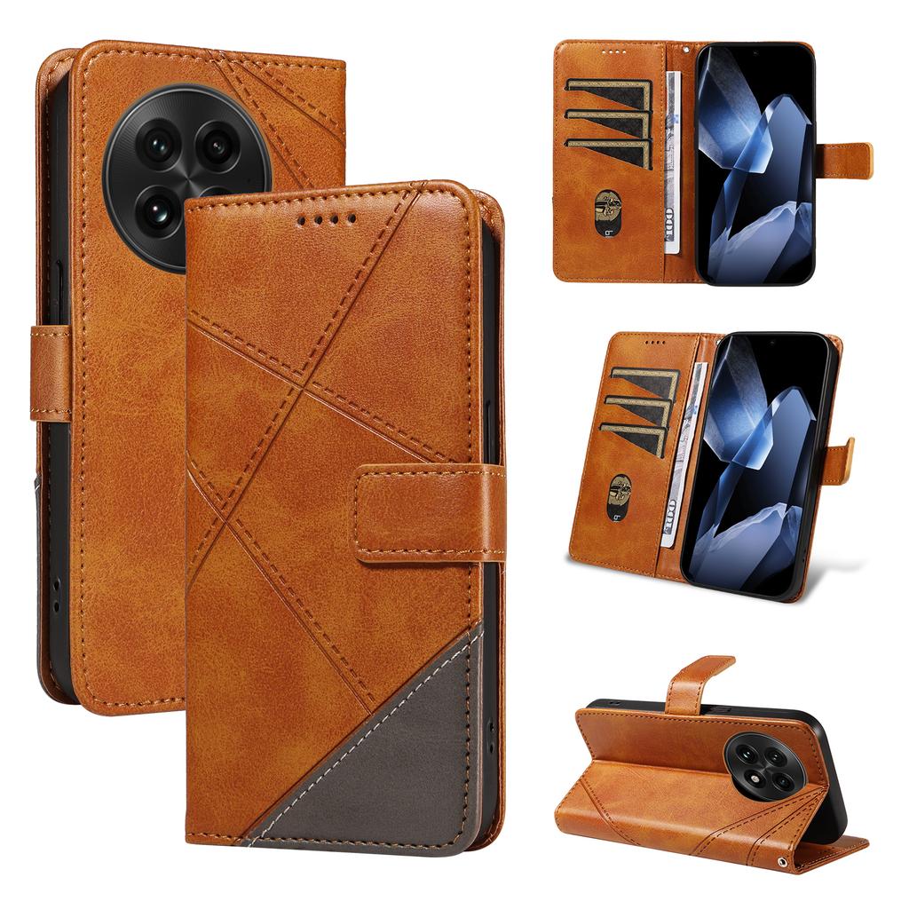 For OnePlus 13 Leather Case Geometric Line Design Wallet Phone Cover with Wrist Strap