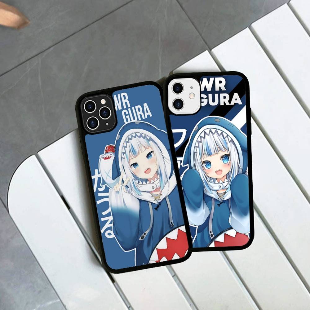 Cute G-Gawr Gura Virtual Phone Case For IPhone 17 16 Pro Max 11 12 13 14 15 Hard PC+TPU Bracket Back Cover