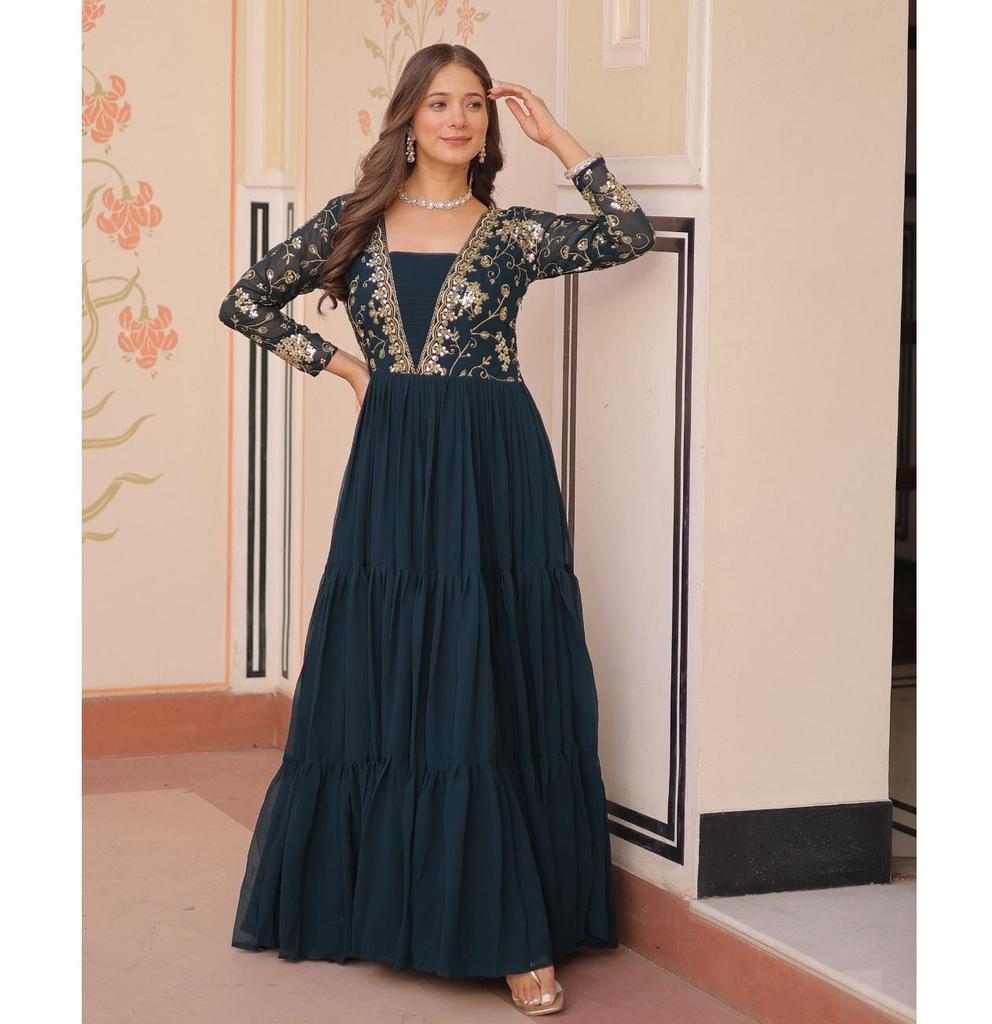 Women Designer Designer Anarkali Gown With Embroidery Sequence Work Suit Dress