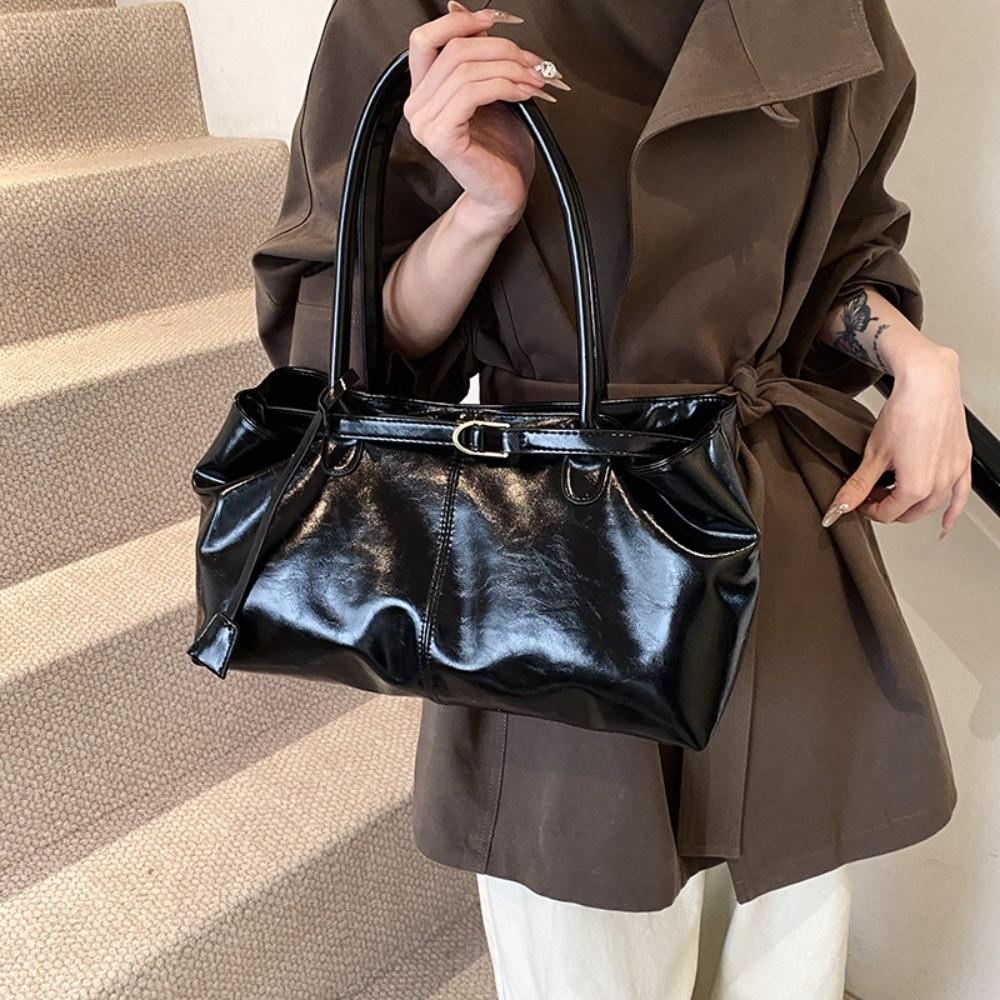

New Oil PU Leather Handbag Multifunctional Casual Shoulder Bag Large Capacity Tote Bag Work Shopping Travel чёрный