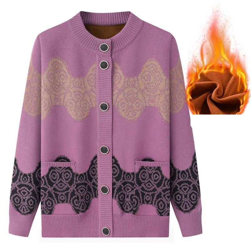 

Зимний флисовый утолщенный модный свитер для женщин среднего и пожилого возраста, одежда для мам с принтом, вязаный свитер, темперамент, элегантная одежда для пожилых людей XXXXL фиолетовый