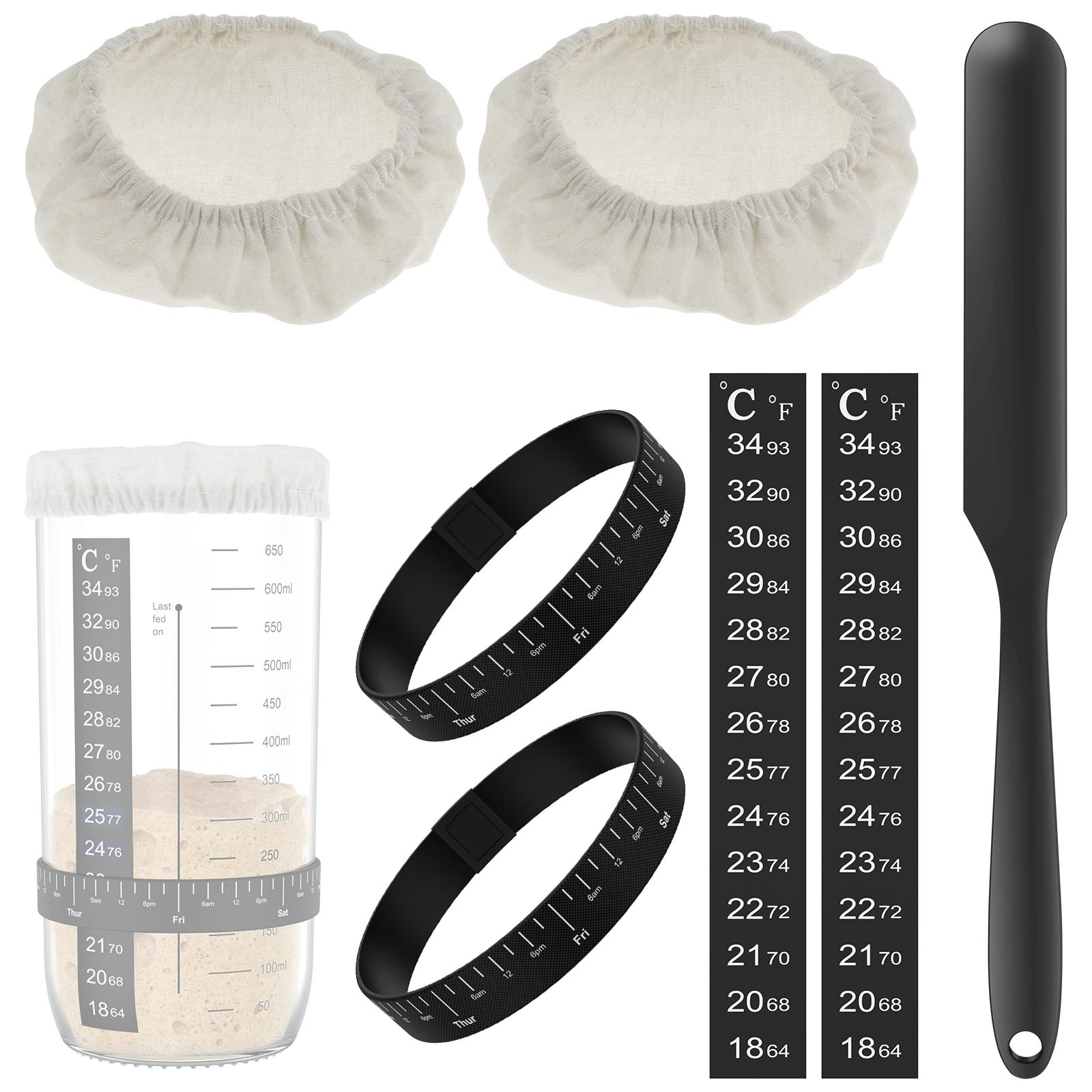 

Sourdough Bread Starter Baking Kit with Cloth Cover Temperature and Date Marked Feeding Bands Sourdough Starter Kit Replacement