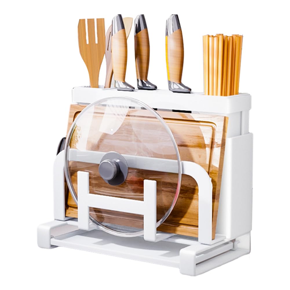 

OUXEE Cutting Board Knife Pot Lid Chopstick Holder Multifunctional Kitchen Storage Rack with Draining x 16 x 24 White Stand, Holder, Stand, - Tray, белый