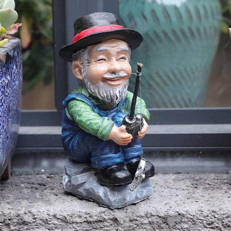 Fishing Figurines Home Decor Resin Old Man Fishing Figurines Cartoon Colorful Home Decor Fadeless Decoration For Garden Rockery