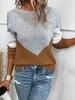 Fashion-forward Patchwork Colour-blocked Openwork Crew-neck Long-sleeved Knit Base Layer Jumper