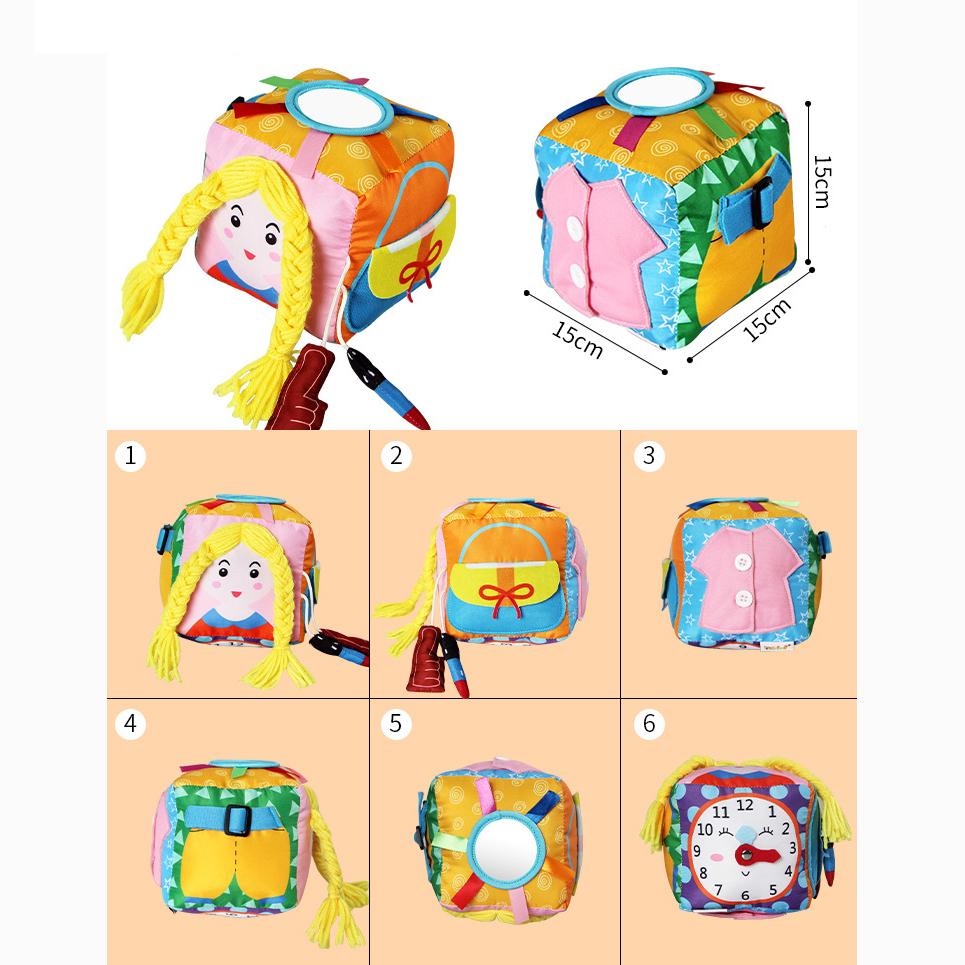 Výuková hračka pro děti Cubic Activity se zipy, západkami, přezkami, tkaničkami, patentkami, knoflíky a dalšími – ideální pro batolata doma, v letadle, v autech nebo na cestách