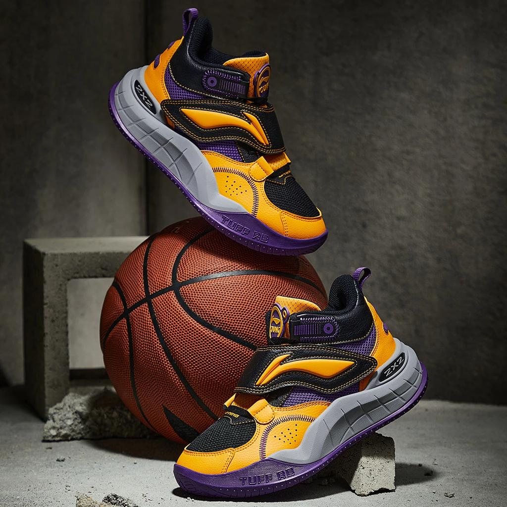 Li Ning Youth Pre Casual Comfortable High-Top Basketball Shoes Kids Sneakers Black Purple Yellow YKBT092-3