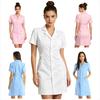Rochie medicală cu mânecă scurtă și nasturi în față pentru femei adulți S-XXL - Guler cu rever, culoare uni, uniformă halat de laborator pentru asistente de spital