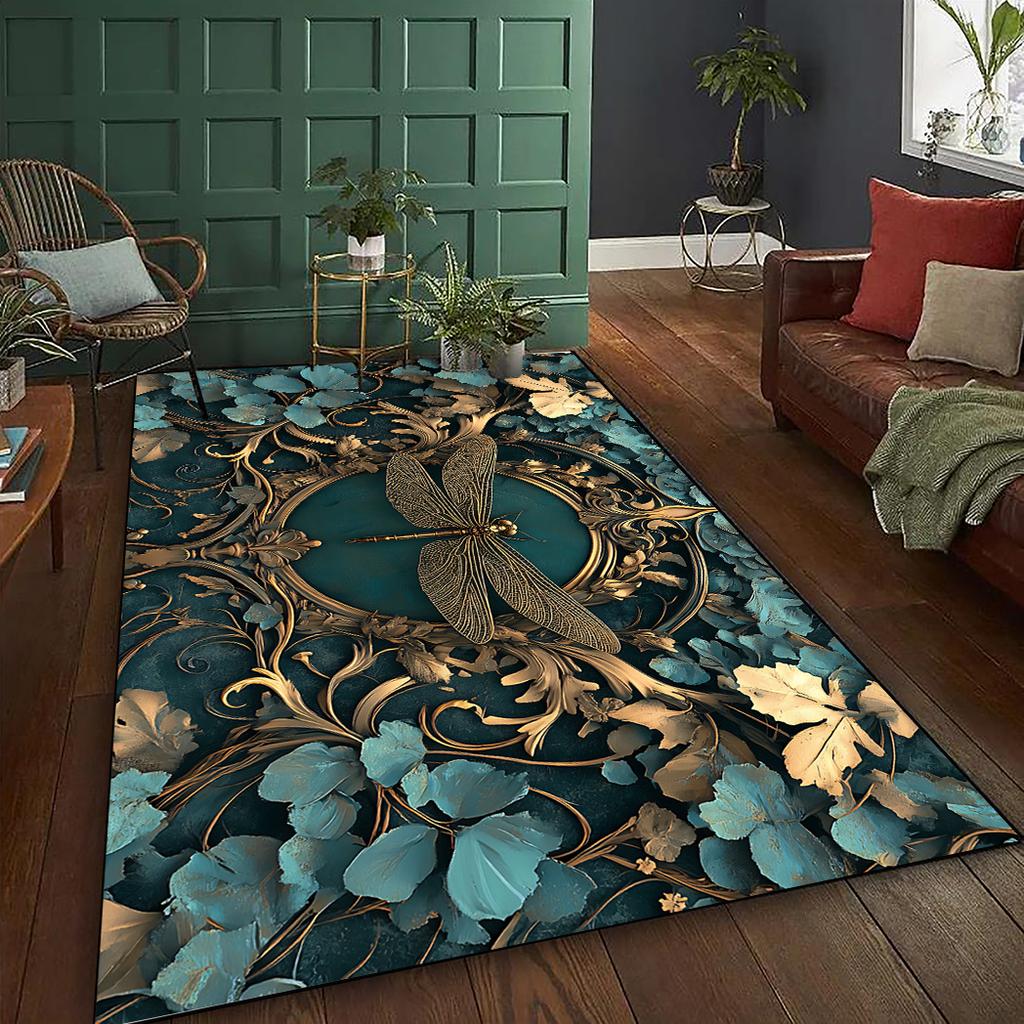 Dragonfly Pattern Rug, Lightweight,woven,low Pile Rectangular, Suitable for Living Room/bedroom Interior Use, Elegant Decoration