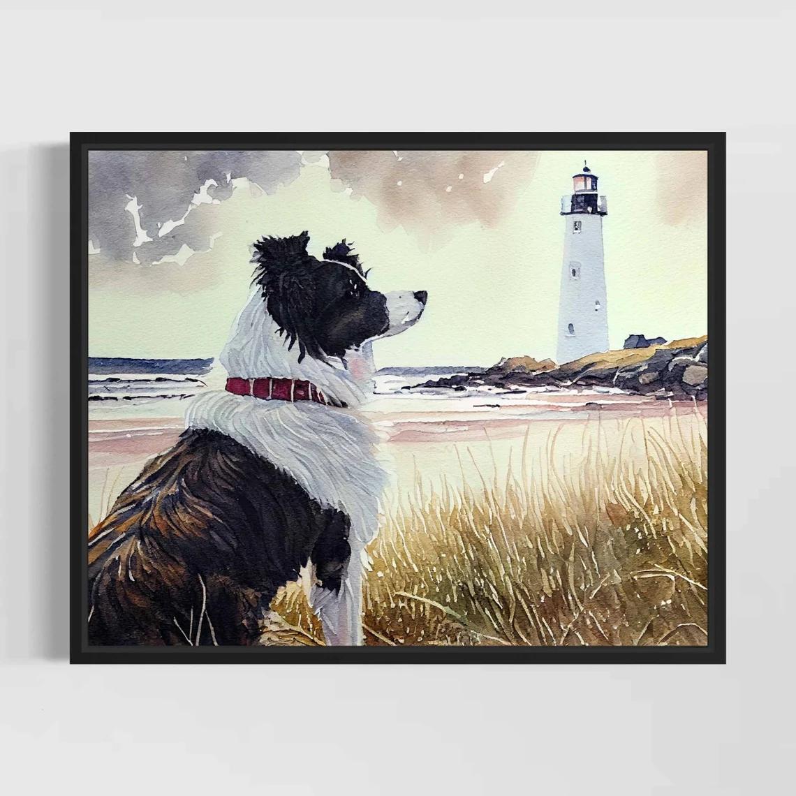 

Картина маслом с собаками на берегу моря, плакат «Чайгу», печать на холсте, декор для стен с изображением животных, украшение для комнаты для собак, домашний декор, эстетический 40X50cm Unframed