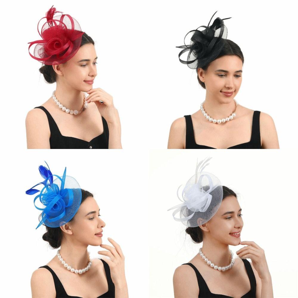 Vintage síťovaná pokrývka hlavy Pírková svatební pokrývka hlavy Elegantní fascinátor Klobouk pro dostihové události