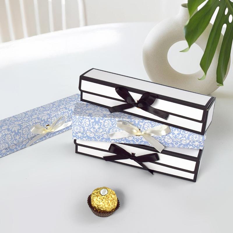 10Pcs Valentine'S Day Simple Long Butterfly Knot Chocolate Candy Paper Box Korean Style Single Grid Wedding Favor Box