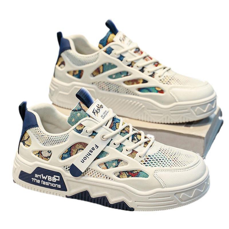 Men'S Shoes Summer Breathable Versatile Thin Board Shoes Guochao Lightweight Mesh Sports Shoes Casual White Shoes