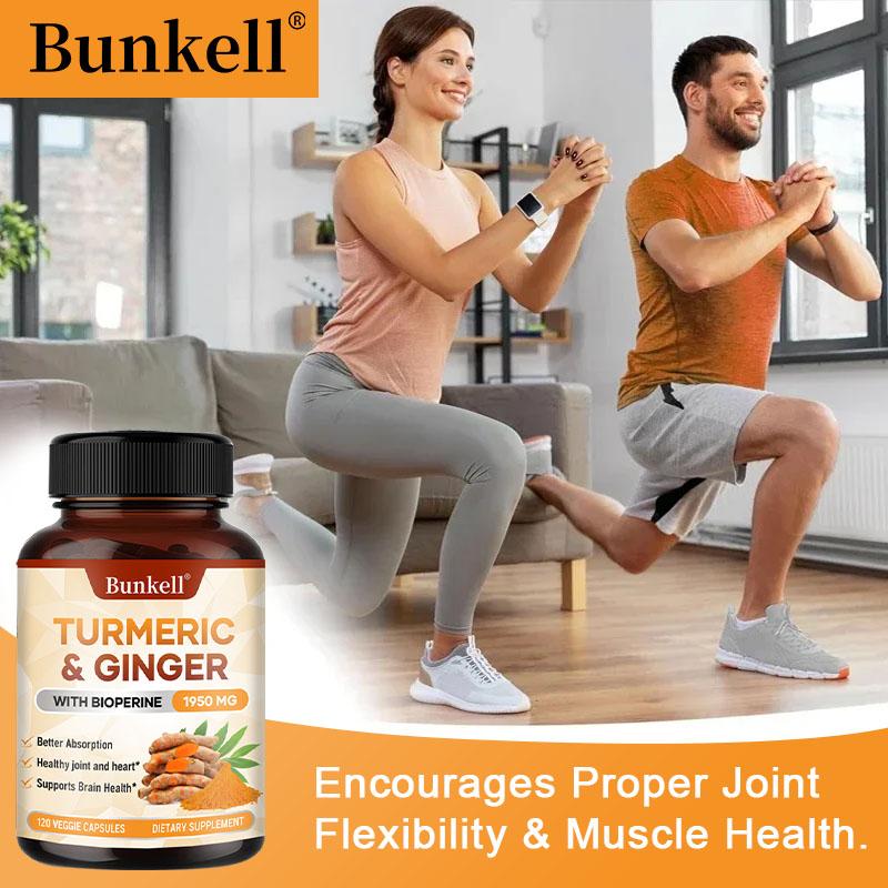 Turmeric Ginger Capsules 1950mg Contains Curcumin+Ginger+Black Pepper Extract to Protect Joint Heart and Brain Health 120 Capsules