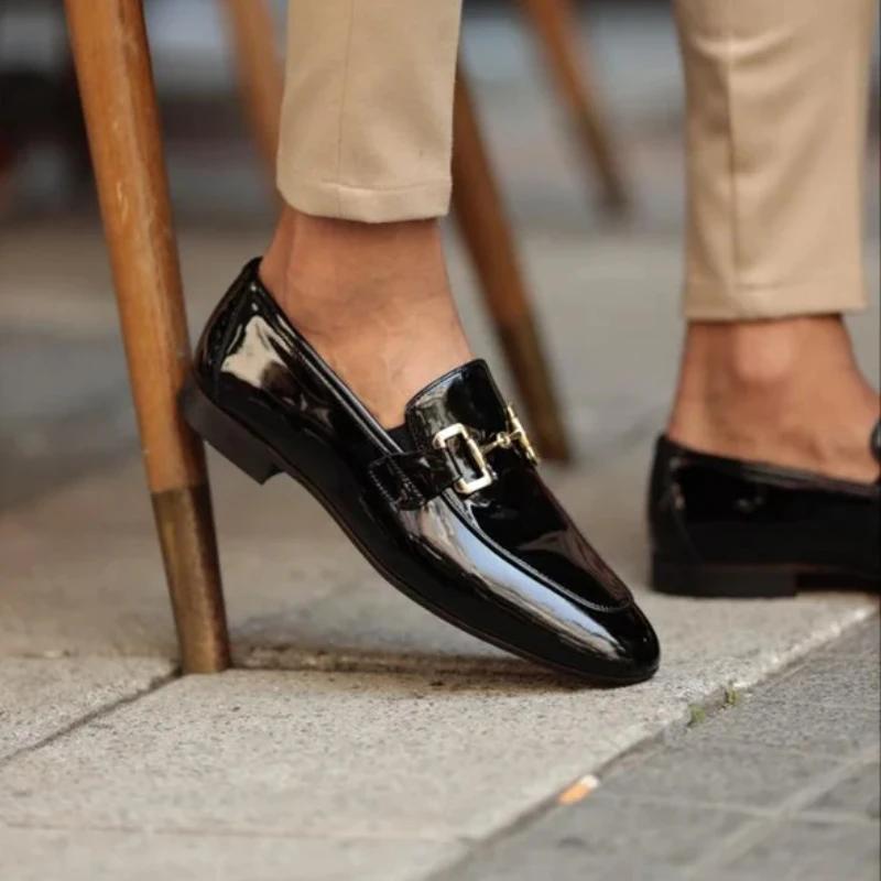Nye Loafers Metallpynt Slip-On Pustende Bryllup Svart PU-skinn Størrelse 38-46 Håndlagde Herreloafers
