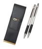 Metal Pitch Grip Silver Recycled Cowhide Leather Pen Case Set with Ecometal & BP/SP T23-AU023-WZS2062BPSP