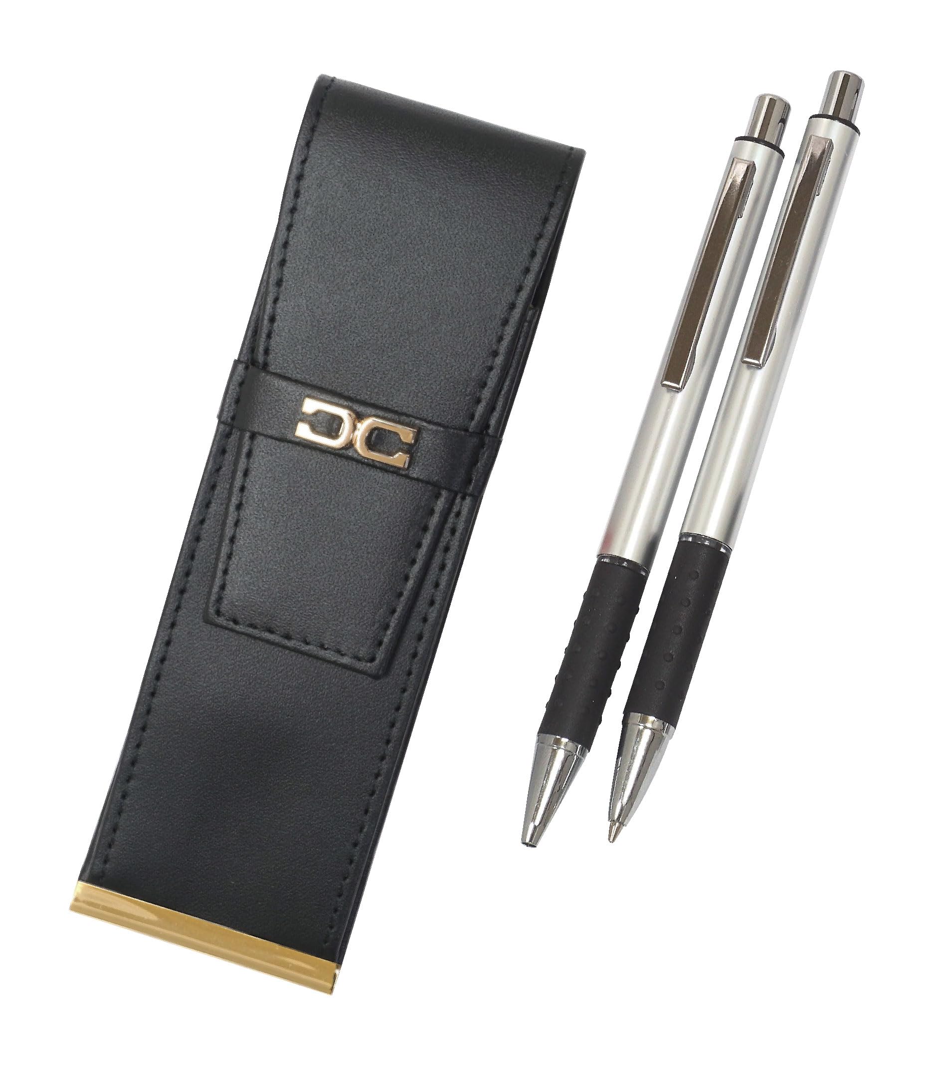 

Metal Pitch Grip Silver Recycled Cowhide Leather Pen Case Set with Ecometal & BP/SP T23-AU023-WZS2062BPSP