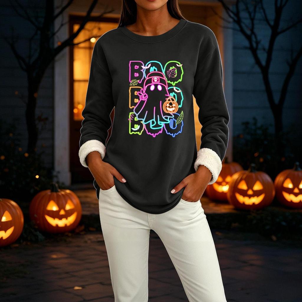 Women's Lined Long Sleeve Round Neck Halloween Sweatshirt Winter Casual Top