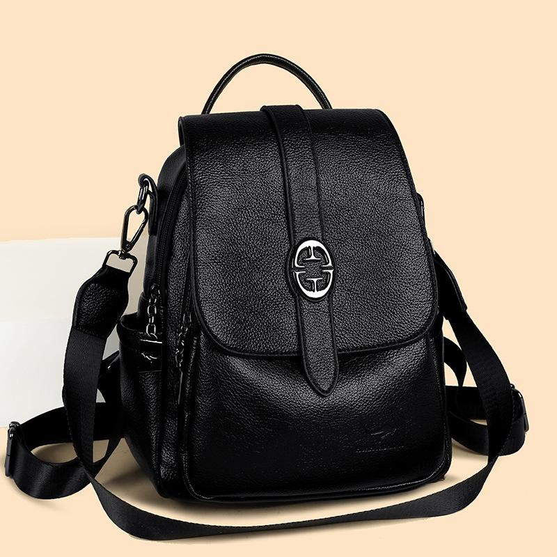 Retro soft leather backpack women s new large-capacity backpack trendy women s bag versatile student bag