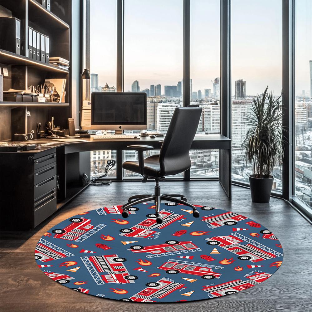 Fire Truck Printed Round Rug Carpet Chair Rug Area Rug Entryway Doormats,for Office Chair Living Room Bedroom Kitchen Room.