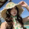 Breathable Flower Straw Hat Lace Trim Beach Hat Women Visor Bucket Hat  Seaside Vacation