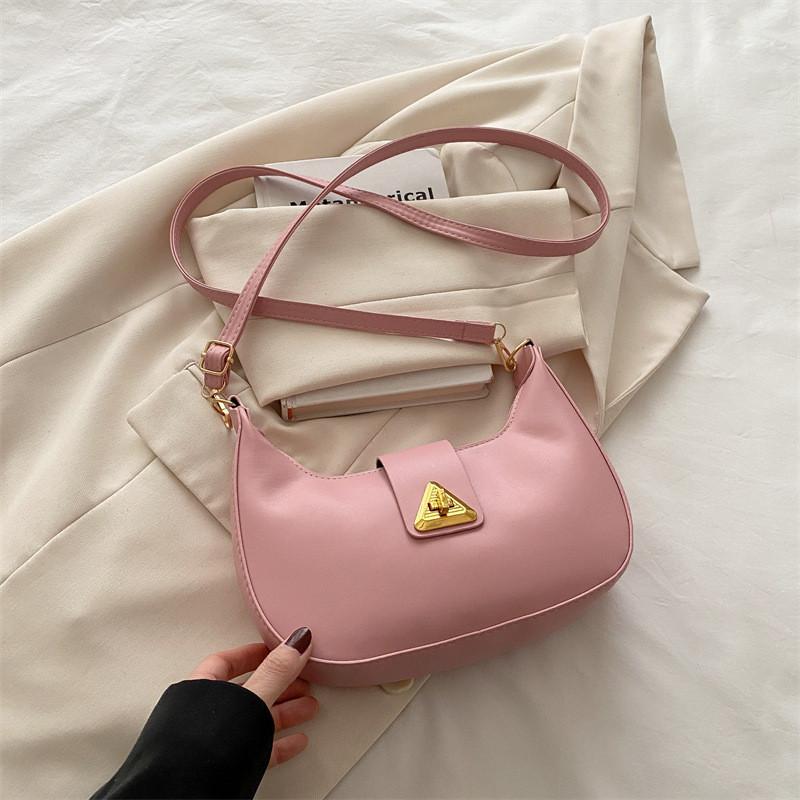 Crossbody Shoulder Fashion Bag With Triangular Metal Buckle Decoration For Daily