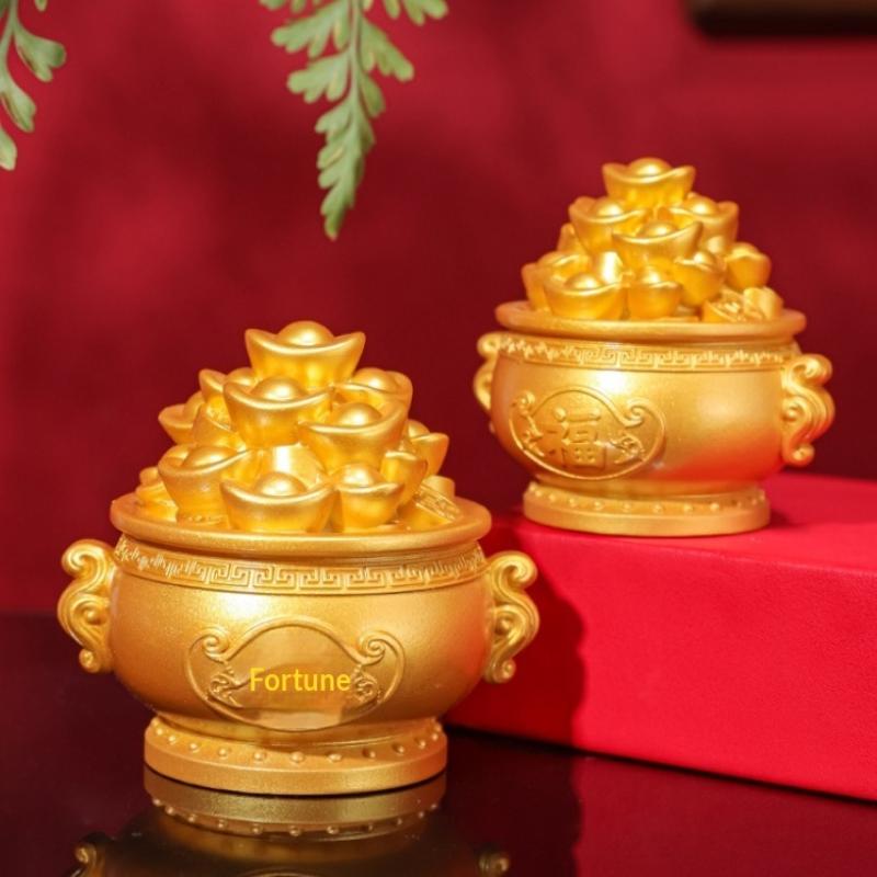 1Pcs Prosperity Sculpture Centerpiece Treasure Basin Statue For Office Shelf Desk Tabletop Art Craft Ornament Home Decorations