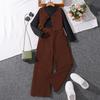 Girls' Big Kid Three-Piece Set: Korean Style Slim Fit Vest, Long Sleeve Base Layer & Wide Leg Pants for Spring/Fall