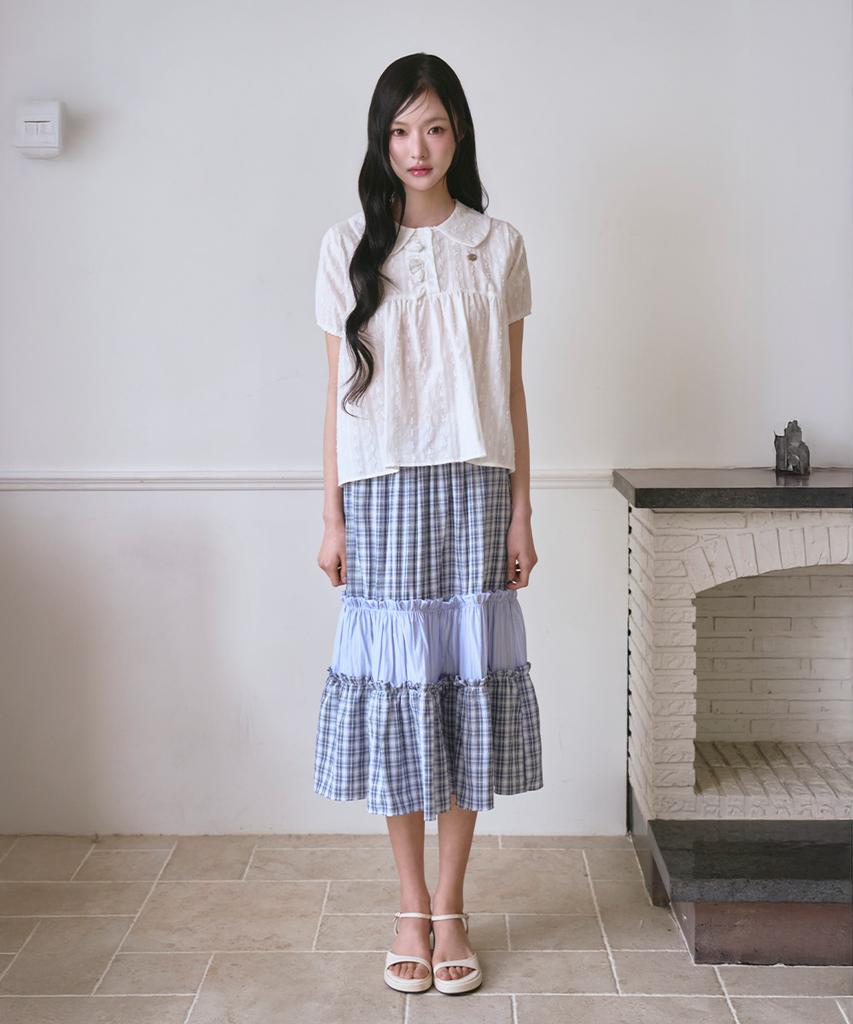 The Green Lab Vintage Tiered Check Skirt [Blue]