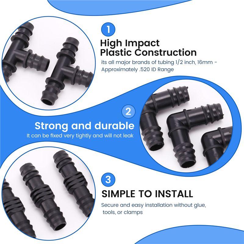 A84X-Irrigation Fittings Kit For Drip Tubing -6 Tees, 6 Couplings, 6 Ends, 6 Elbows - 16Mm Compatible Drip Sprinkler Systems