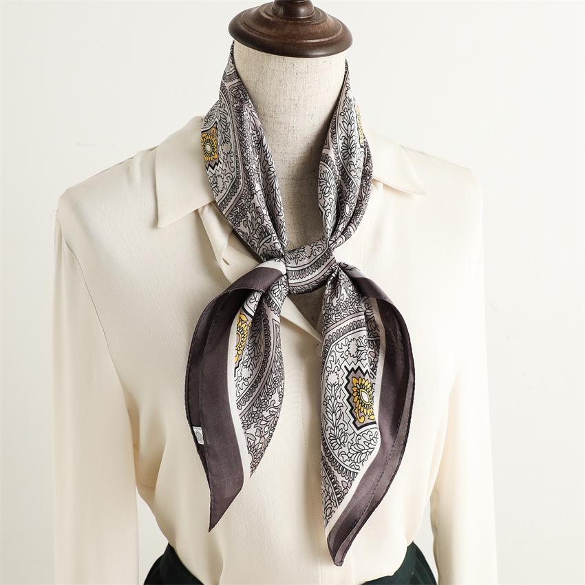 71Cm Women's Square Scarf Scarf Silk Scarf Cashew Print Versatile Shawl Fashion Simulation Silk Career Small Order