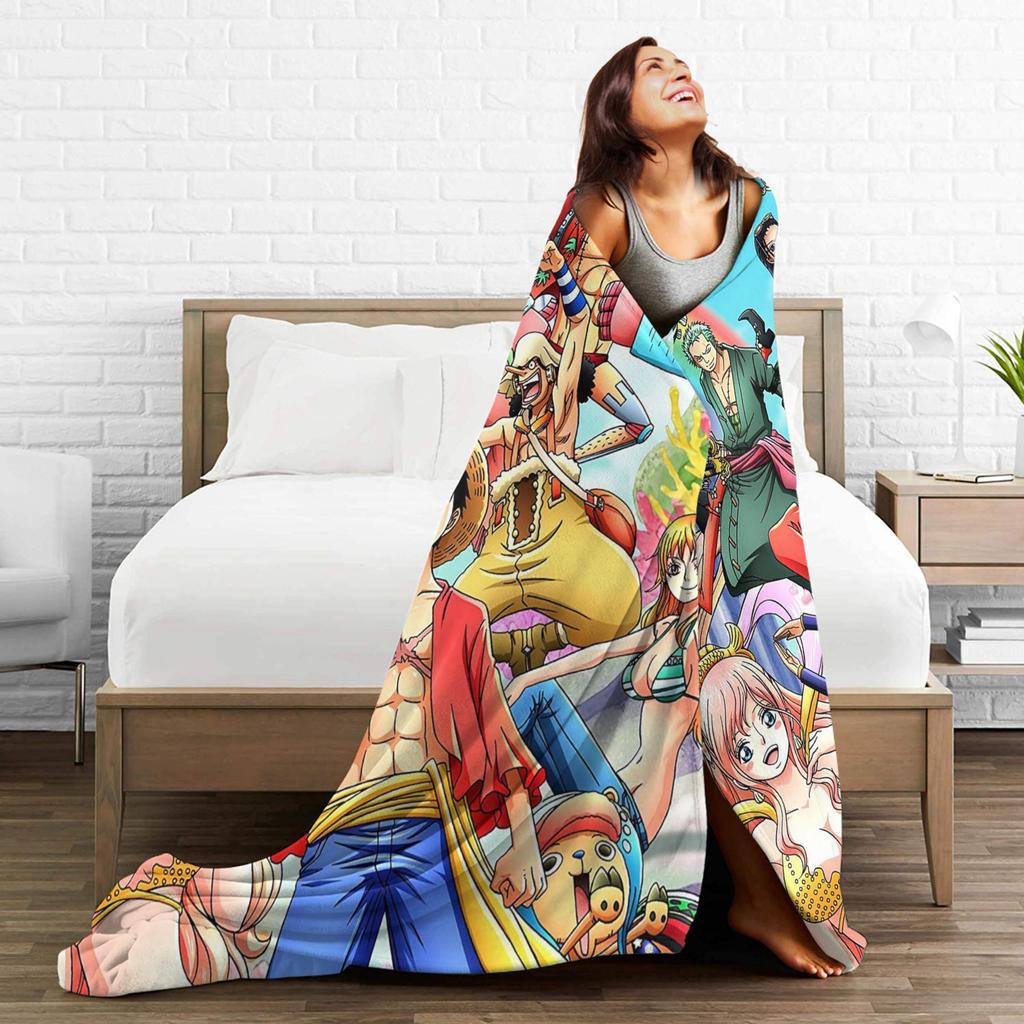 Japanese Anime Blanket Fleece Spring Autumn Luffy Anime Multifunction Lightweight Thin Throw Blanket for Bed Travel Bedspreads