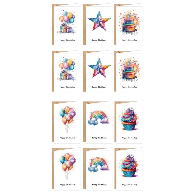 12Pcs Cartoon Dog Birthday Greeting Card Party Invitation With Envelope For Husband Wife Adult Children Anniversary