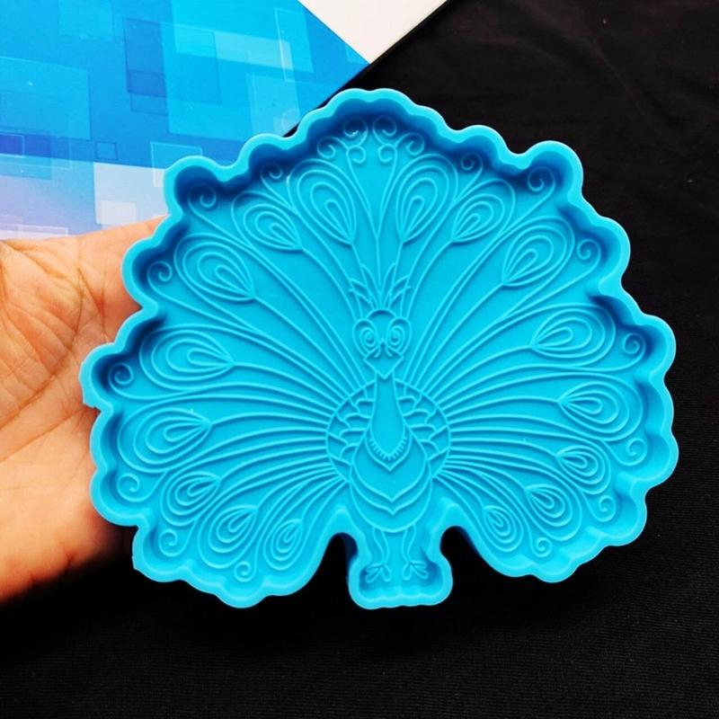 Peacocks Coaster Tray Mold  Crystal Epoxy Resin Molds Cup Mat Mug Pad Silicone Mould Coaster Making Accessories Decor